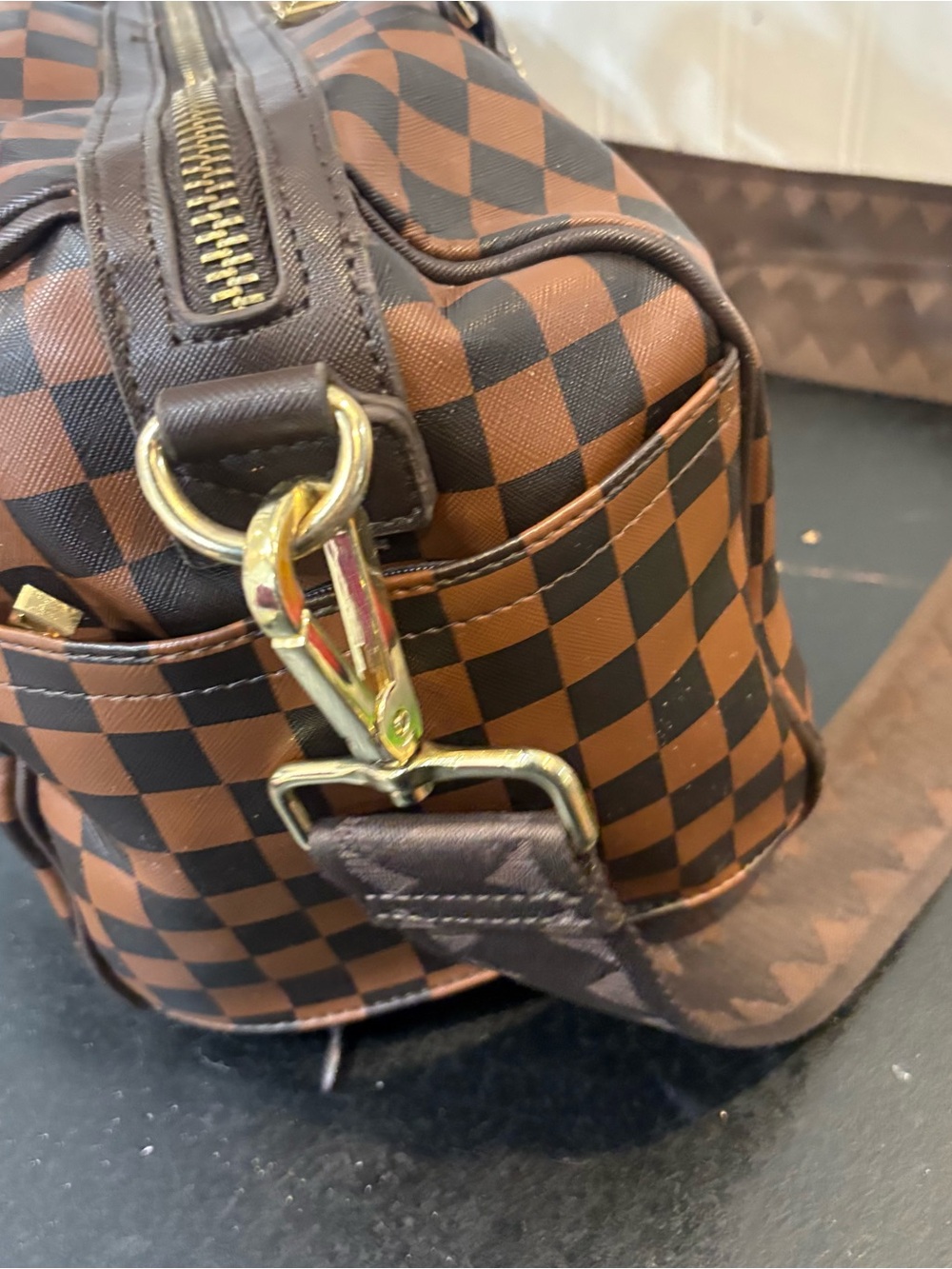 Sprayground Brown Checkered Studded Crossbody Weekender - Picture 5 of 11